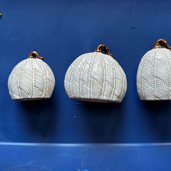 Trio of Ashland Ceramic Sweater-Patterned Cream Pumpkins - Picture 2 of 6